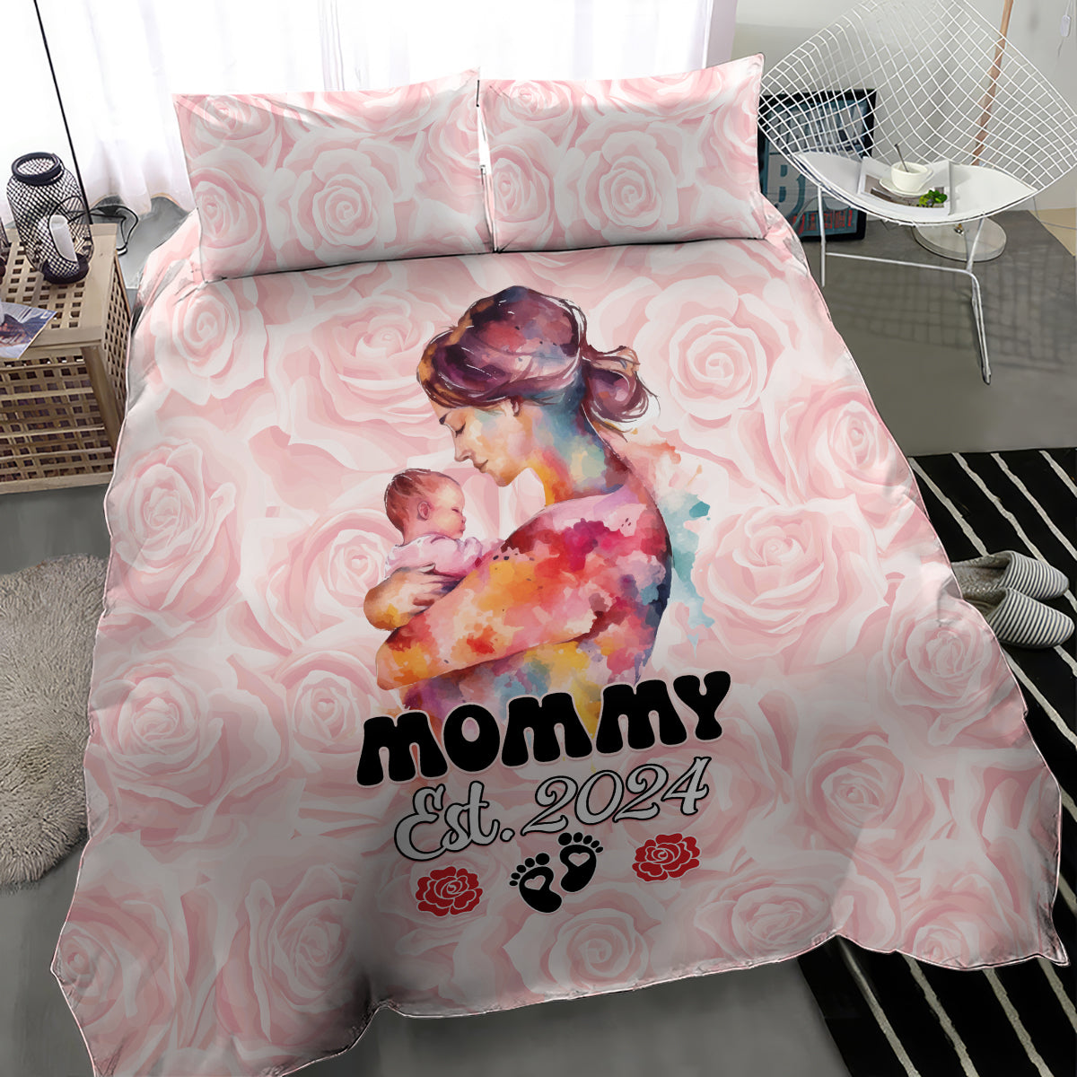 Happy Mother Day Bedding Set Mommy Est 2024 - Wonder Print Shop