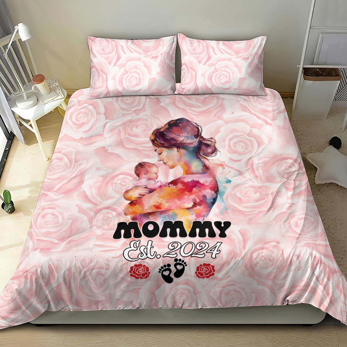 Happy Mother Day Bedding Set Mommy Est 2024 - Wonder Print Shop