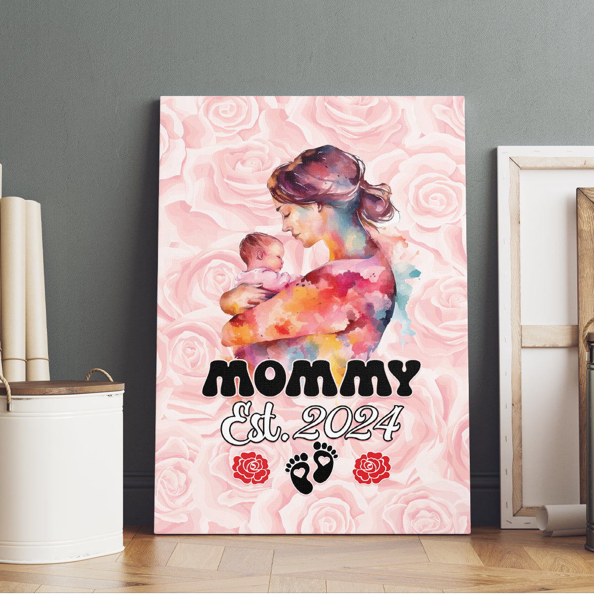 Happy Mother Day Canvas Wall Art Mommy Est 2024 - Wonder Print Shop
