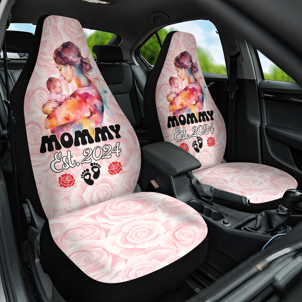 Happy Mother Day Car Seat Cover Mommy Est 2024 - Wonder Print Shop