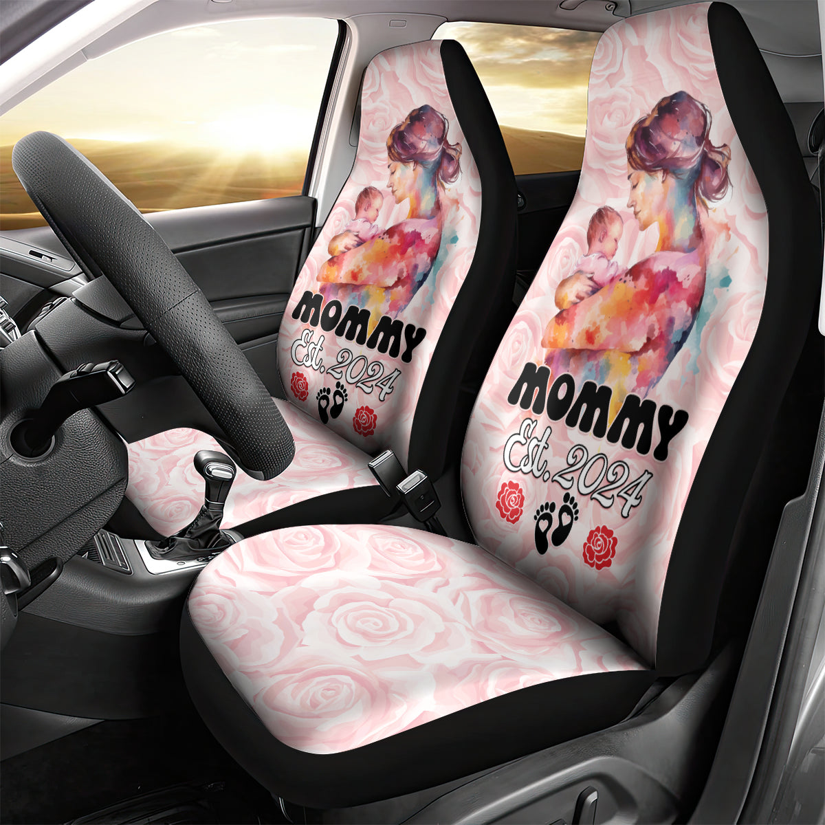 Happy Mother Day Car Seat Cover Mommy Est 2024 - Wonder Print Shop