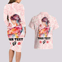 Happy Mother Day Couples Matching Long Sleeve Bodycon Dress and Hawaiian Shirt Mommy Est 2024 - Wonder Print Shop