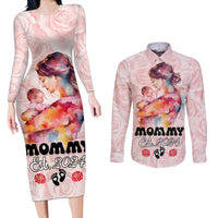 Happy Mother Day Couples Matching Long Sleeve Bodycon Dress and Long Sleeve Button Shirt Mommy Est 2024 - Wonder Print Shop