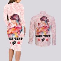 Happy Mother Day Couples Matching Long Sleeve Bodycon Dress and Long Sleeve Button Shirt Mommy Est 2024 - Wonder Print Shop