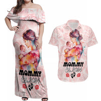 Happy Mother Day Couples Matching Off Shoulder Maxi Dress and Hawaiian Shirt Mommy Est 2024 - Wonder Print Shop