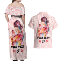 Happy Mother Day Couples Matching Off Shoulder Maxi Dress and Hawaiian Shirt Mommy Est 2024 - Wonder Print Shop