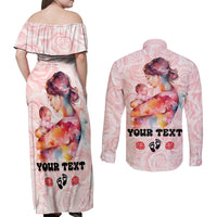 Happy Mother Day Couples Matching Off Shoulder Maxi Dress and Long Sleeve Button Shirt Mommy Est 2024 - Wonder Print Shop