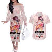 Happy Mother Day Couples Matching Off The Shoulder Long Sleeve Dress and Hawaiian Shirt Mommy Est 2024 - Wonder Print Shop
