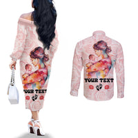 Happy Mother Day Couples Matching Off The Shoulder Long Sleeve Dress and Long Sleeve Button Shirt Mommy Est 2024