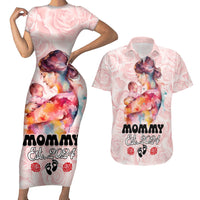 Happy Mother Day Couples Matching Short Sleeve Bodycon Dress and Hawaiian Shirt Mommy Est 2024 - Wonder Print Shop