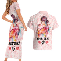 Happy Mother Day Couples Matching Short Sleeve Bodycon Dress and Hawaiian Shirt Mommy Est 2024 - Wonder Print Shop