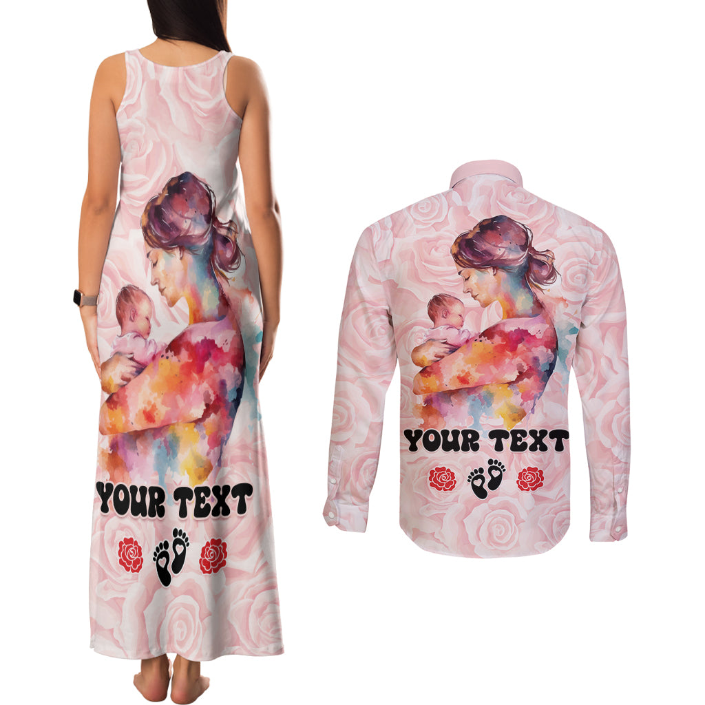 Happy Mother Day Couples Matching Tank Maxi Dress and Long Sleeve Button Shirt Mommy Est 2024 - Wonder Print Shop