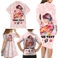 Happy Mother Day Family Matching Long Sleeve Bodycon Dress and Hawaiian Shirt Mommy Est 2024 - Wonder Print Shop