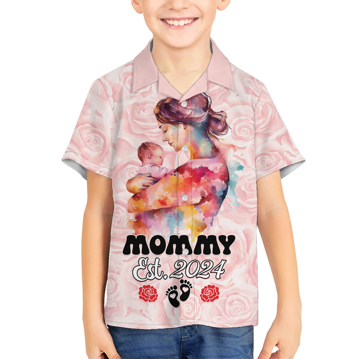 Happy Mother Day Family Matching Off The Shoulder Long Sleeve Dress and Hawaiian Shirt Mommy Est 2024 - Wonder Print Shop