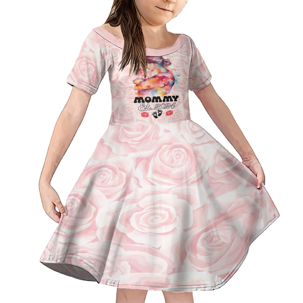 Happy Mother Day Family Matching Off Shoulder Short Dress and Hawaiian Shirt Mommy Est 2024 - Wonder Print Shop