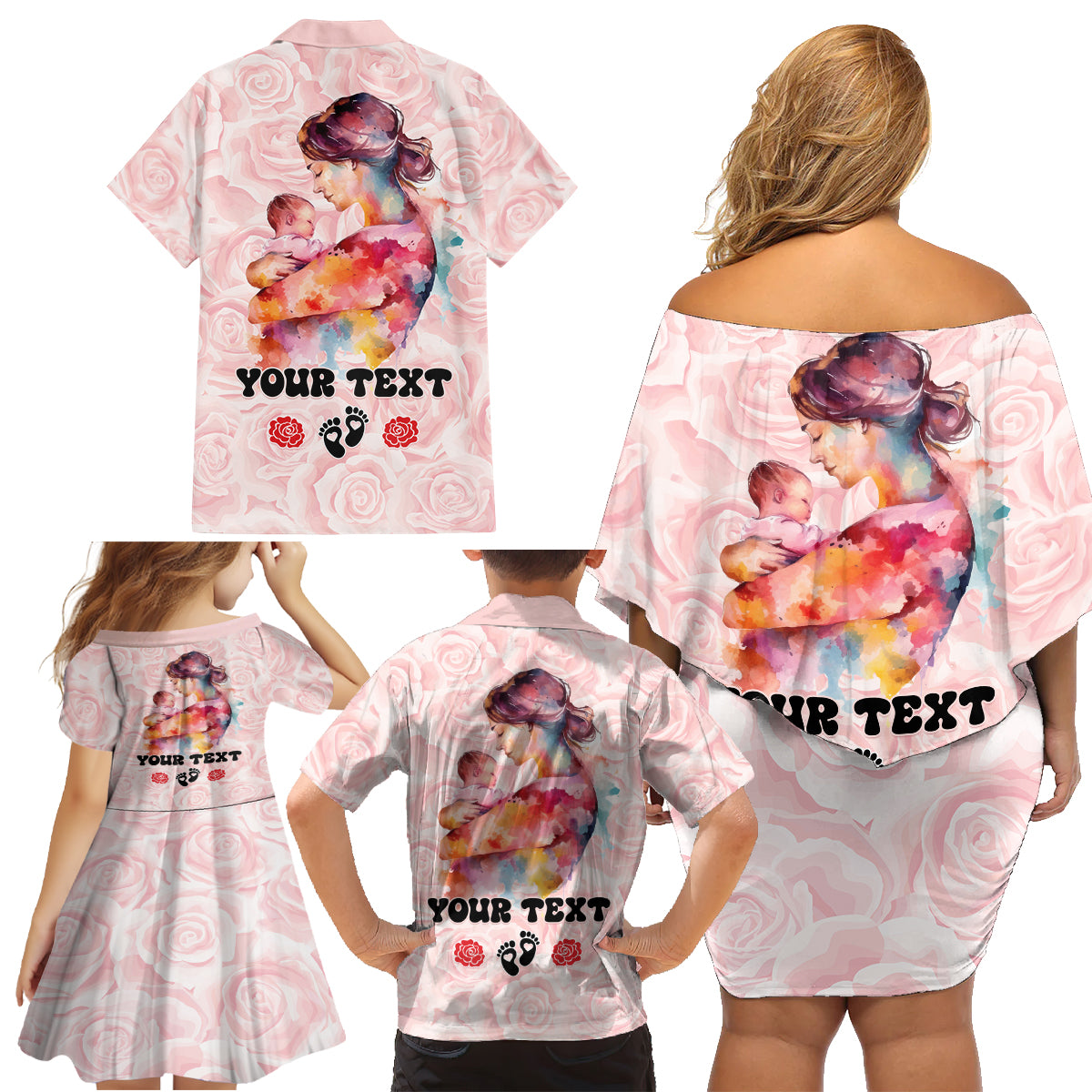 Happy Mother Day Family Matching Off Shoulder Short Dress and Hawaiian Shirt Mommy Est 2024 - Wonder Print Shop