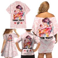Happy Mother Day Family Matching Off Shoulder Short Dress and Hawaiian Shirt Mommy Est 2024 - Wonder Print Shop