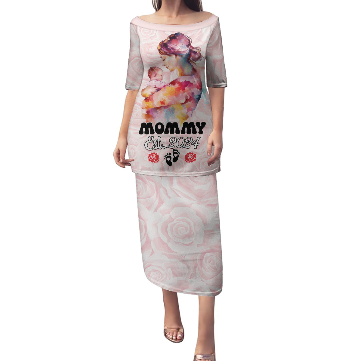 Happy Mother Day Family Matching Puletasi and Hawaiian Shirt Mommy Est 2024 - Wonder Print Shop