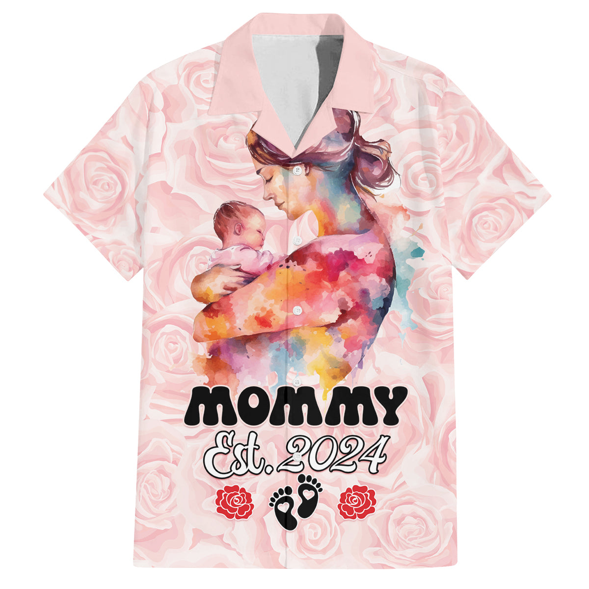 Happy Mother Day Family Matching Summer Maxi Dress and Hawaiian Shirt Mommy Est 2024 - Wonder Print Shop