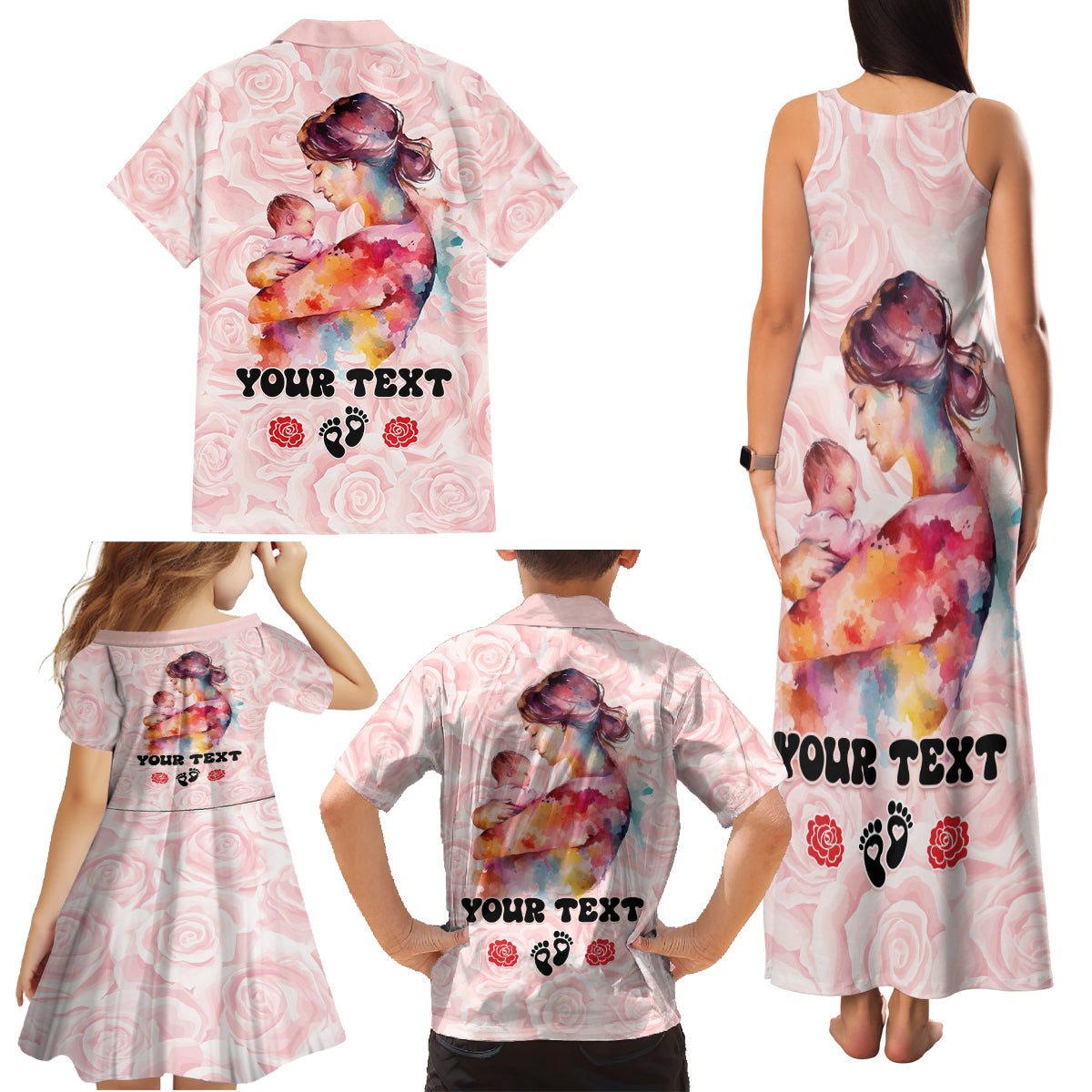 Happy Mother Day Family Matching Tank Maxi Dress and Hawaiian Shirt Mommy Est 2024 - Wonder Print Shop