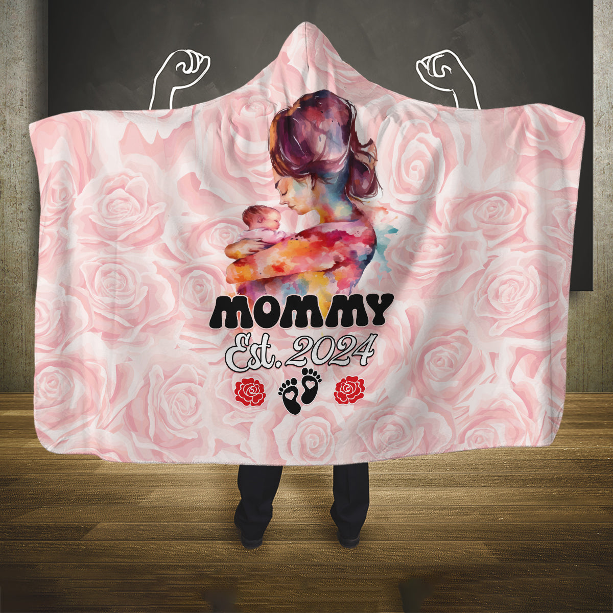 Happy Mother Day Hooded Blanket Mommy Est 2024