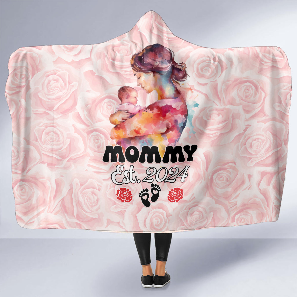 Happy Mother Day Hooded Blanket Mommy Est 2024