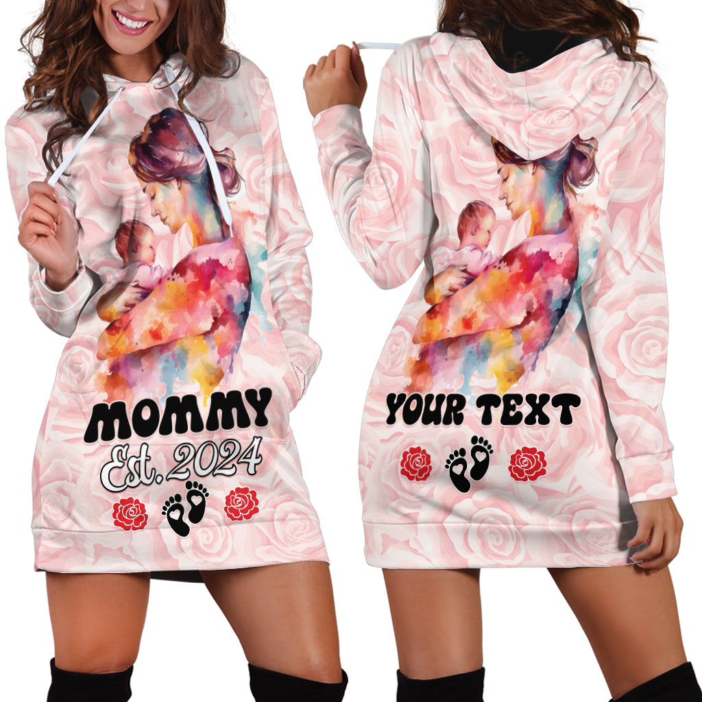 Happy Mother Day Hoodie Dress Mommy Est 2024 - Wonder Print Shop