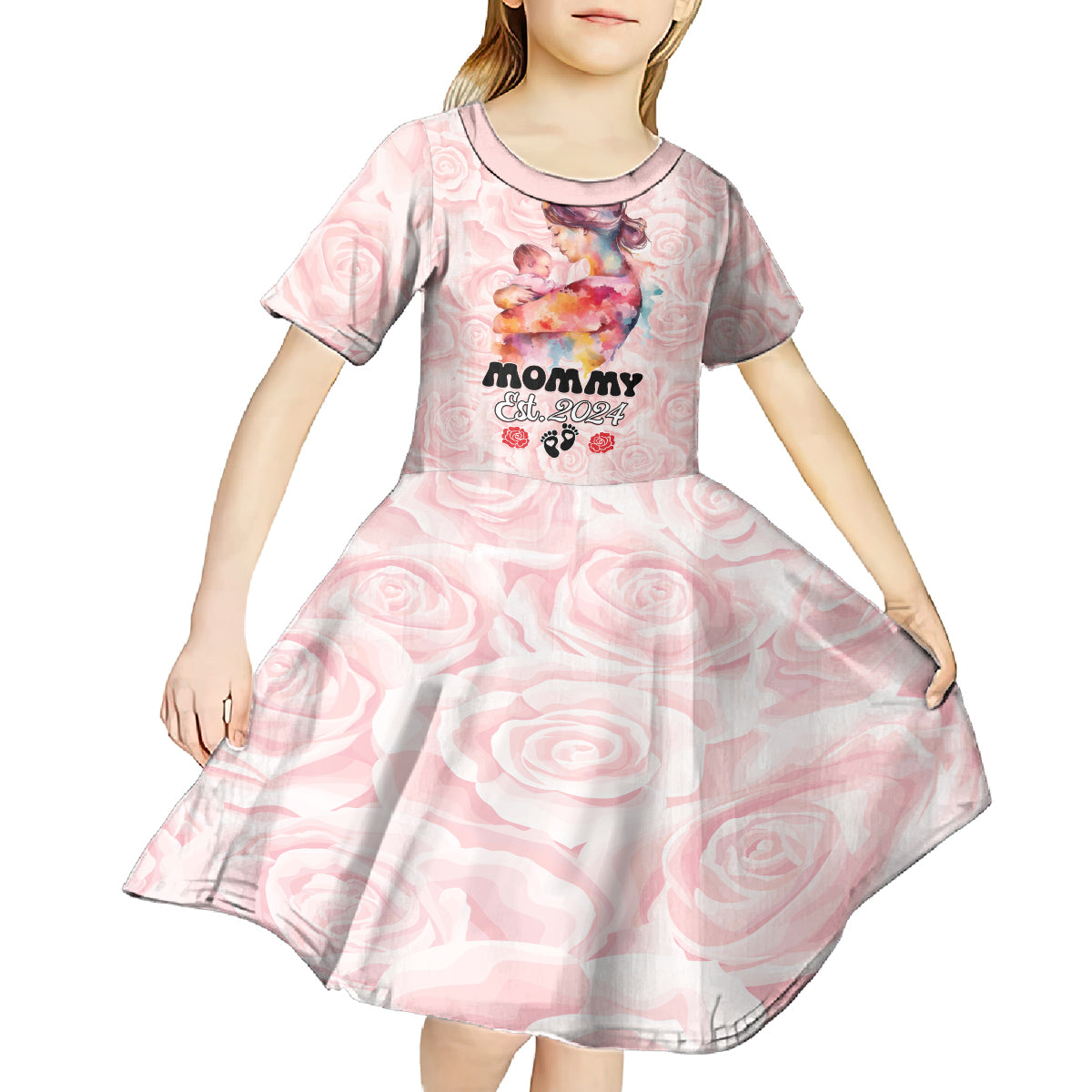 Happy Mother Day Kid Short Sleeve Dress Mommy Est 2024 - Wonder Print Shop