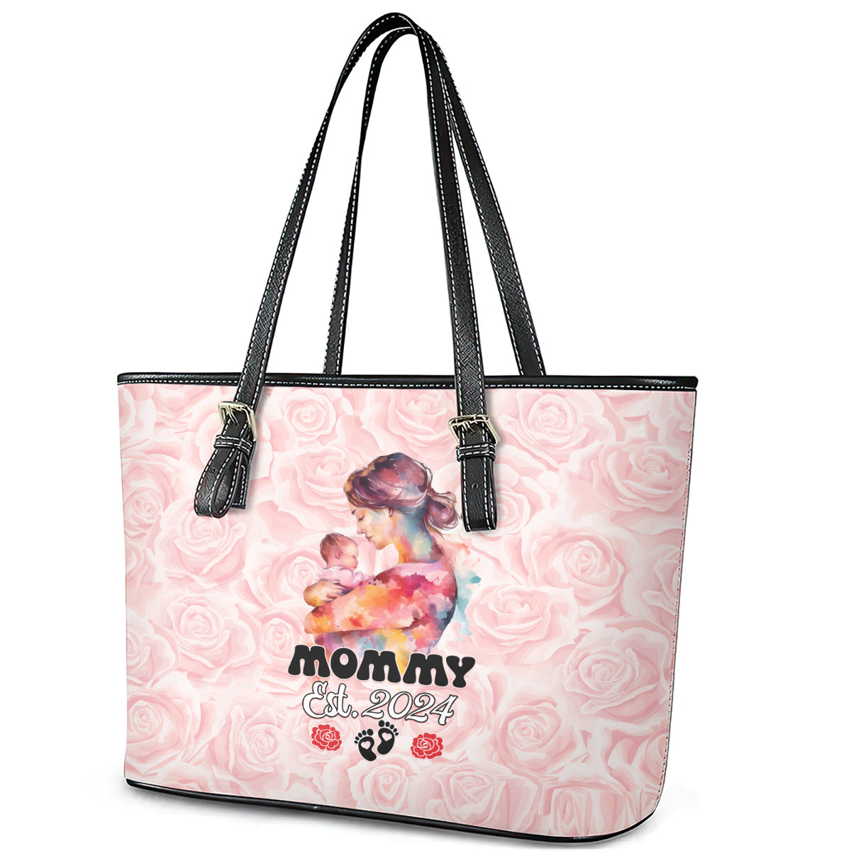 Happy Mother Day Leather Tote Bag Mommy Est 2024 - Wonder Print Shop