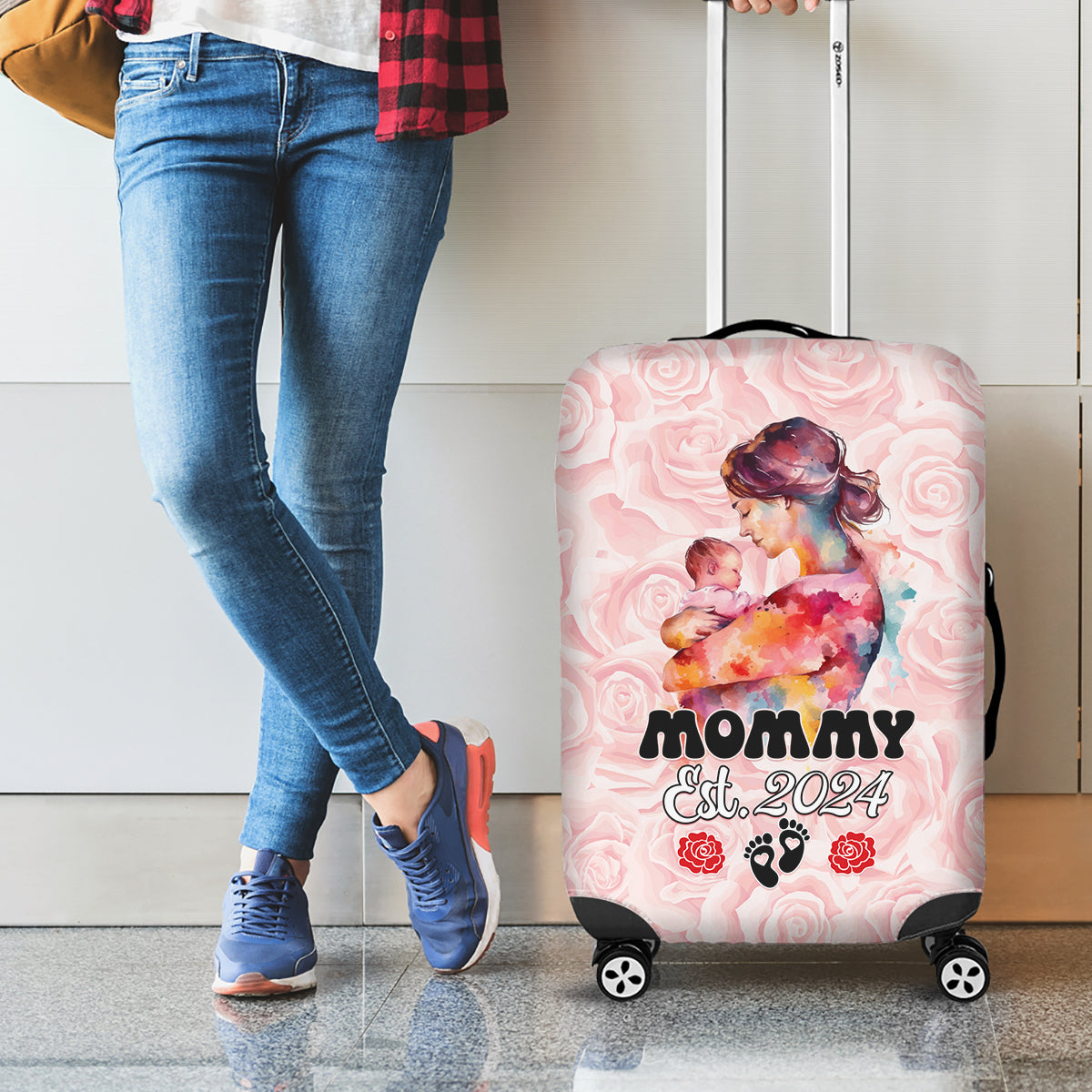 Happy Mother Day Luggage Cover Mommy Est 2024 - Wonder Print Shop