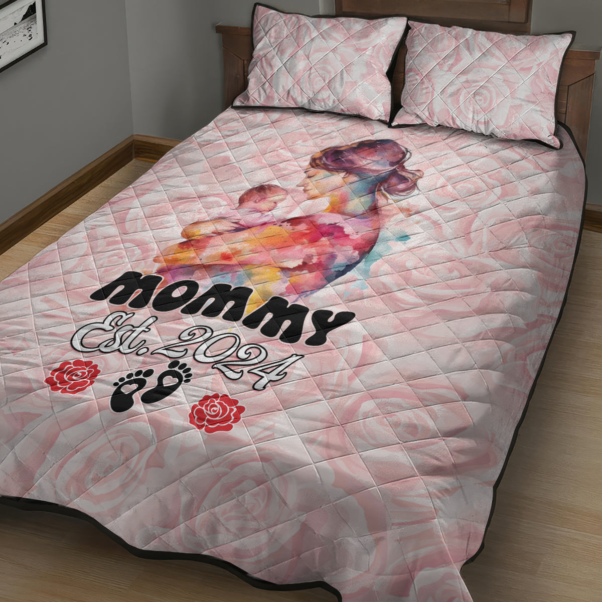 Happy Mother Day Quilt Bed Set Mommy Est 2024 - Wonder Print Shop