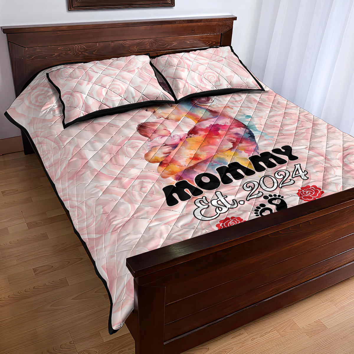 Happy Mother Day Quilt Bed Set Mommy Est 2024 - Wonder Print Shop