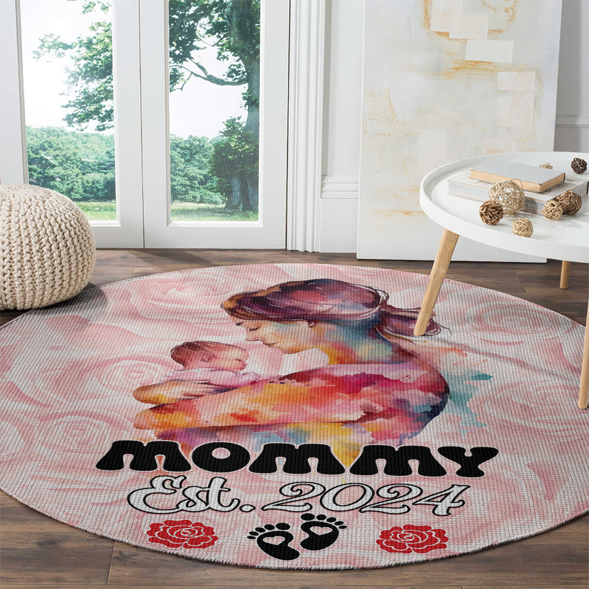 Happy Mother Day Round Carpet Mommy Est 2024