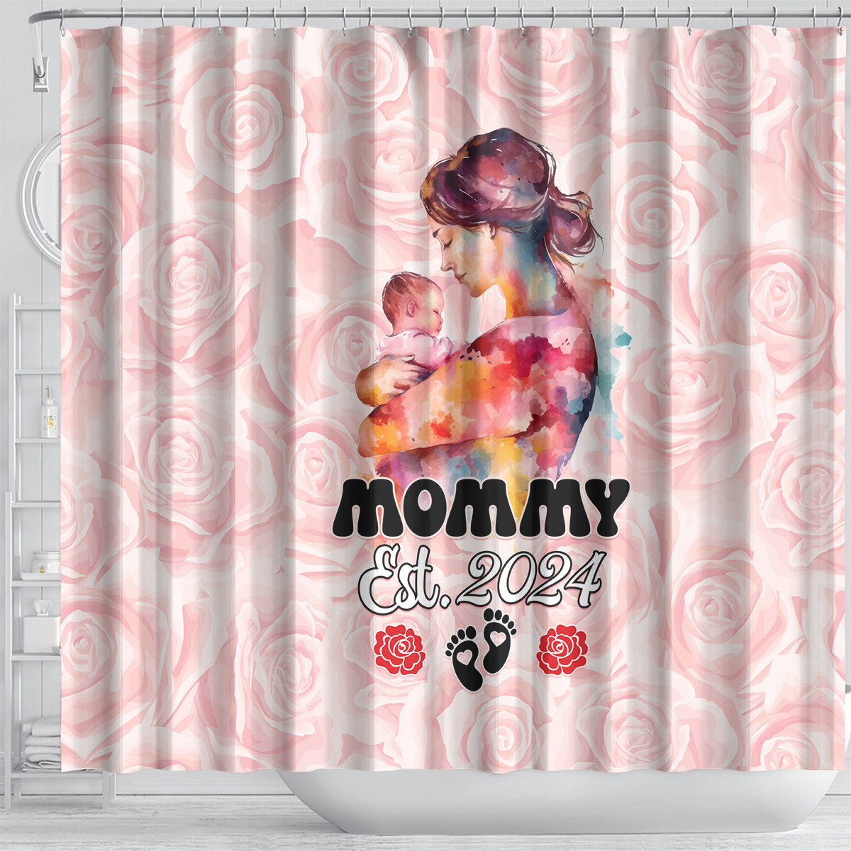 Happy Mother Day Shower Curtain Mommy Est 2024