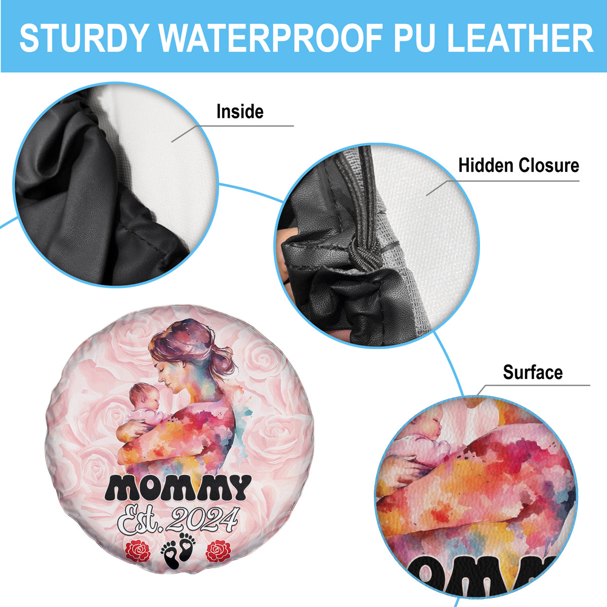 Happy Mother Day Spare Tire Cover Mommy Est 2024 - Wonder Print Shop