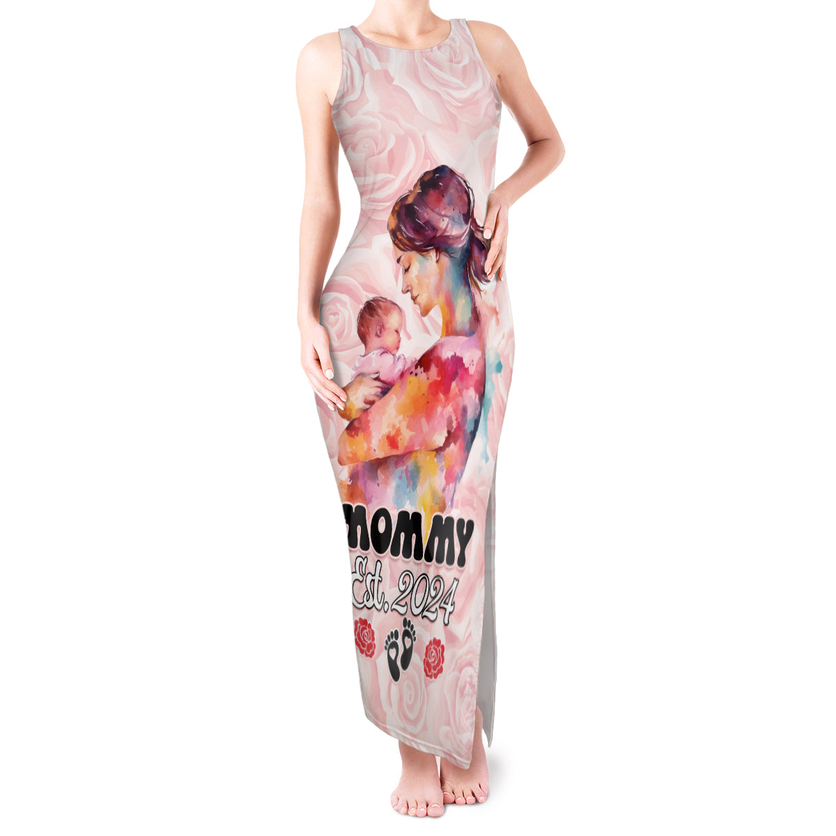 Happy Mother Day Tank Maxi Dress Mommy Est 2024 - Wonder Print Shop