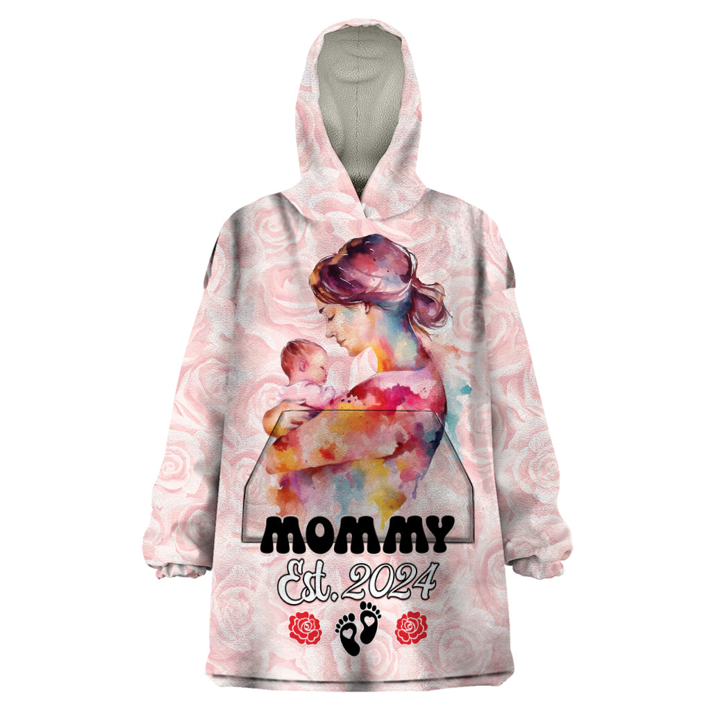 Happy Mother Day Wearable Blanket Hoodie Mommy Est 2024 - Wonder Print Shop