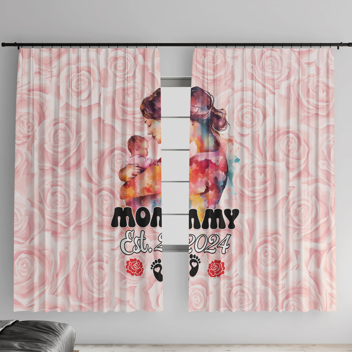 Happy Mother Day Window Curtain Mommy Est 2024 - Wonder Print Shop