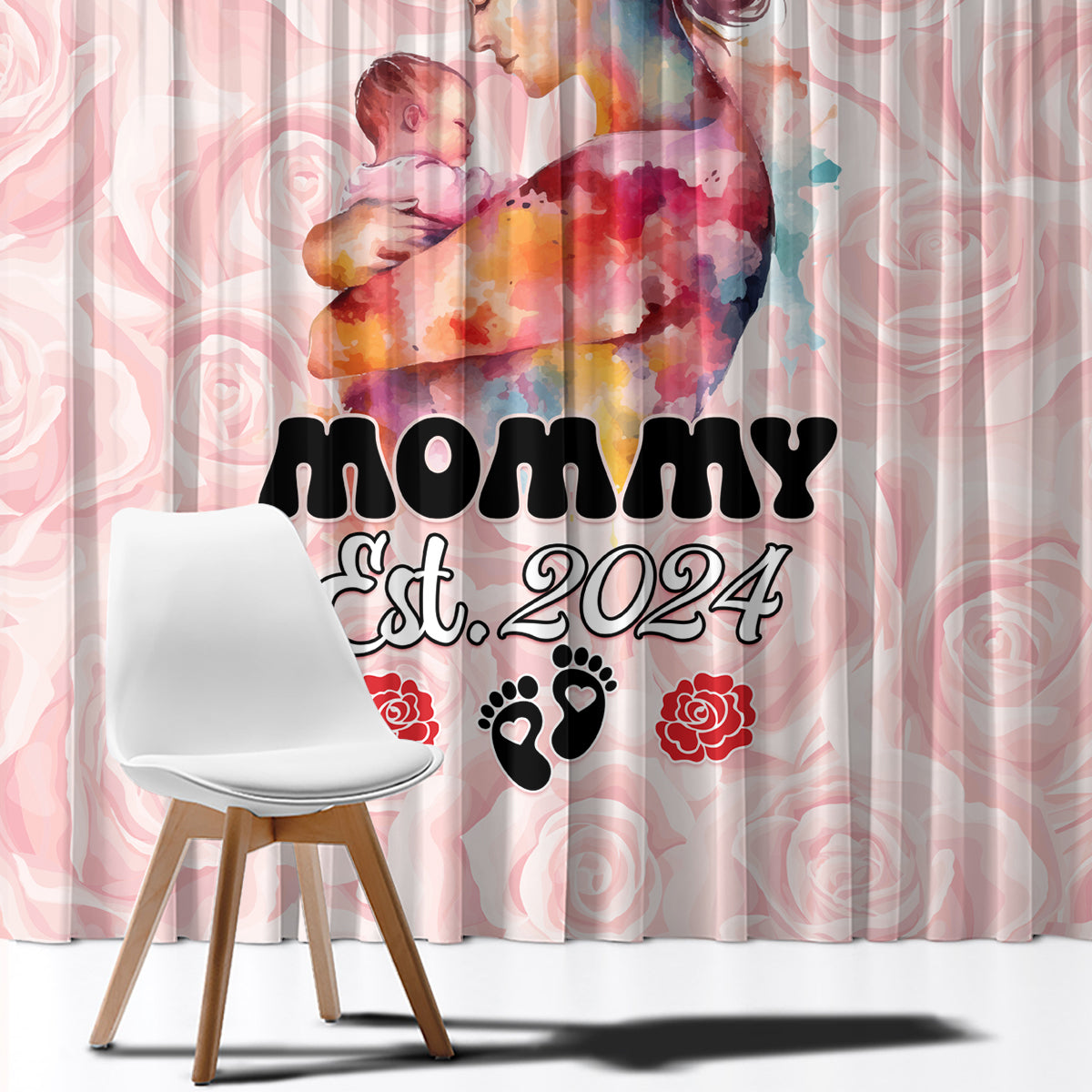 Happy Mother Day Window Curtain Mommy Est 2024 - Wonder Print Shop