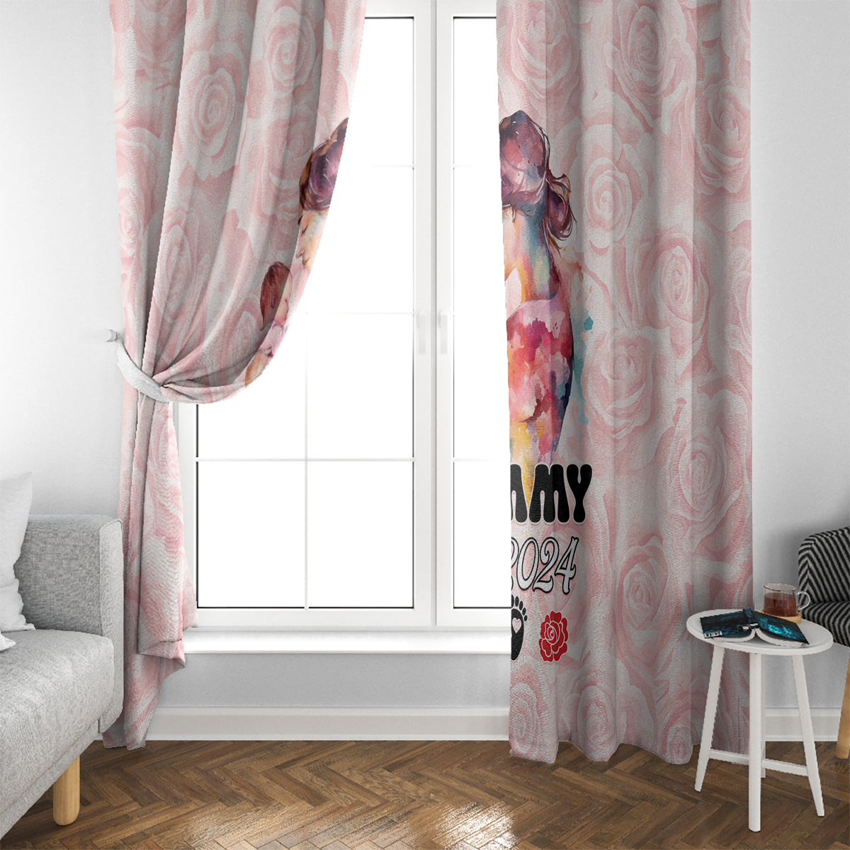 Happy Mother Day Window Curtain Mommy Est 2024 - Wonder Print Shop
