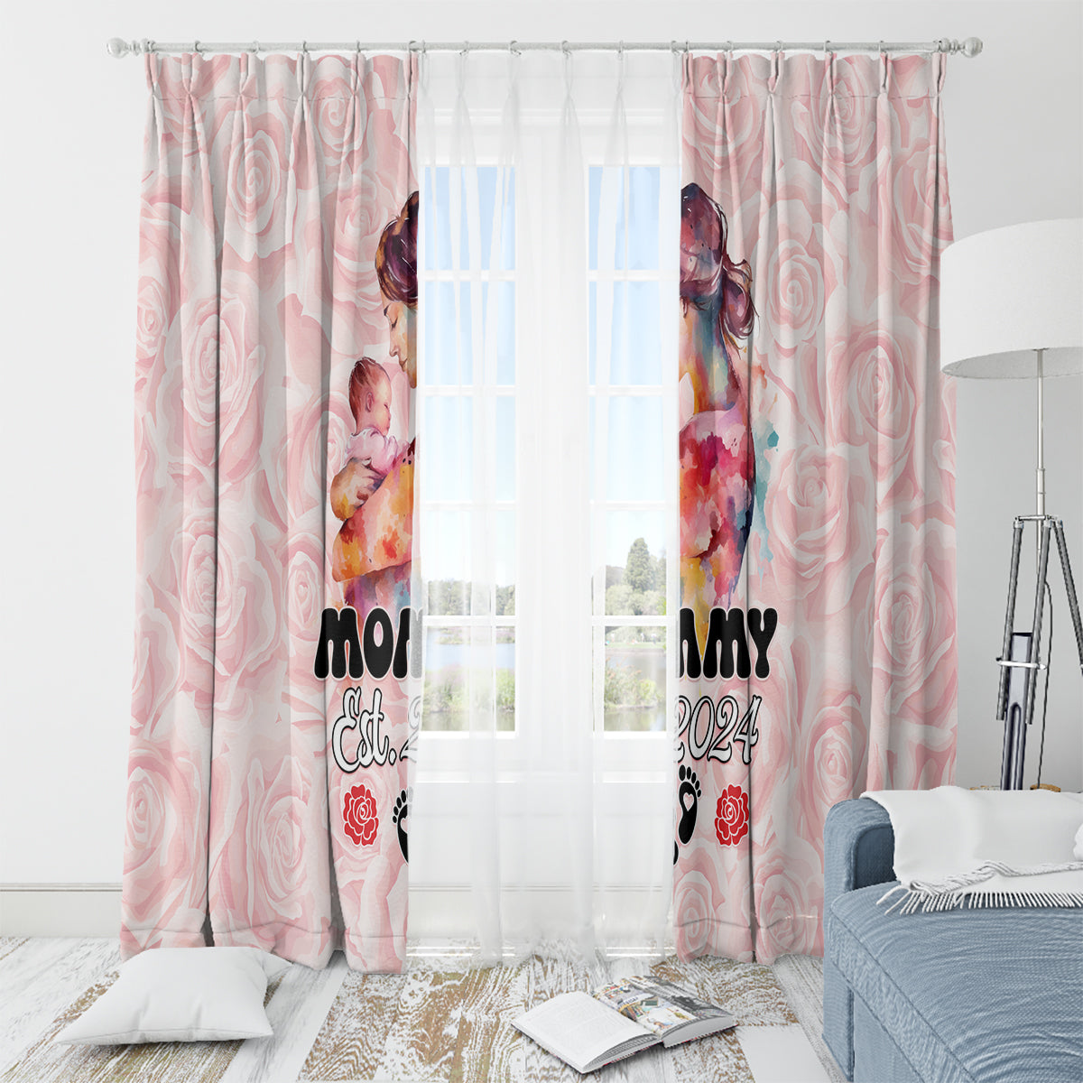 Happy Mother Day Window Curtain Mommy Est 2024 - Wonder Print Shop