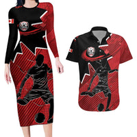 Custom Canada Soccer Couples Matching Long Sleeve Bodycon Dress and Hawaiian Shirt Maple Leaf Together We Rise