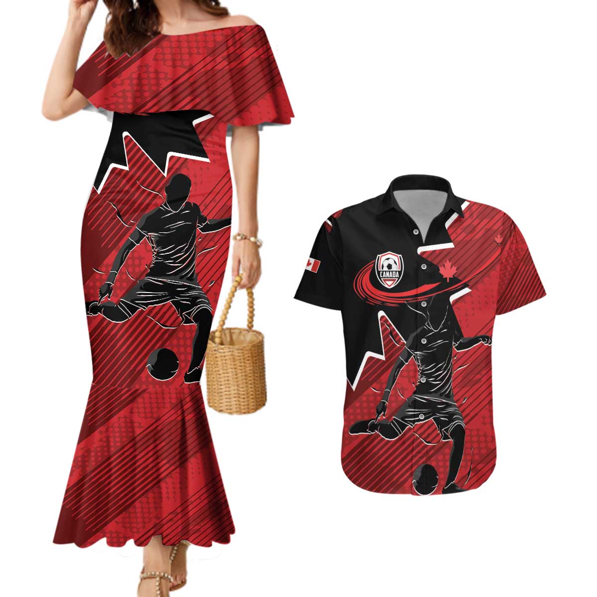 Custom Canada Soccer Couples Matching Mermaid Dress and Hawaiian Shirt Maple Leaf Together We Rise