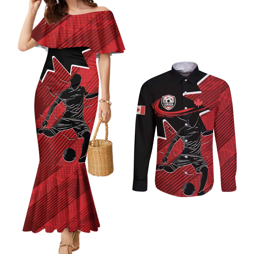 Custom Canada Soccer Couples Matching Mermaid Dress and Long Sleeve Button Shirt Maple Leaf Together We Rise