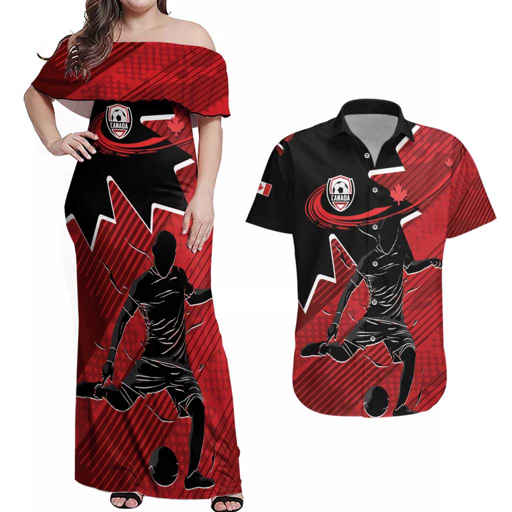 Custom Canada Soccer Couples Matching Off Shoulder Maxi Dress and Hawaiian Shirt Maple Leaf Together We Rise