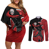 Custom Canada Soccer Couples Matching Off Shoulder Short Dress and Long Sleeve Button Shirt Maple Leaf Together We Rise