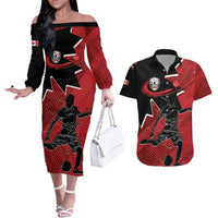 Custom Canada Soccer Couples Matching Off The Shoulder Long Sleeve Dress and Hawaiian Shirt Maple Leaf Together We Rise