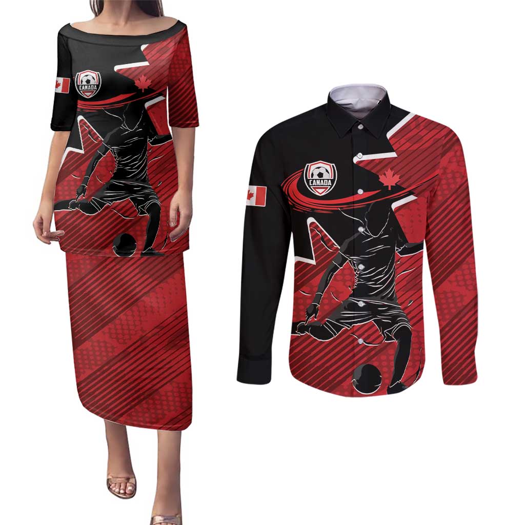 Custom Canada Soccer Couples Matching Puletasi and Long Sleeve Button Shirt Maple Leaf Together We Rise