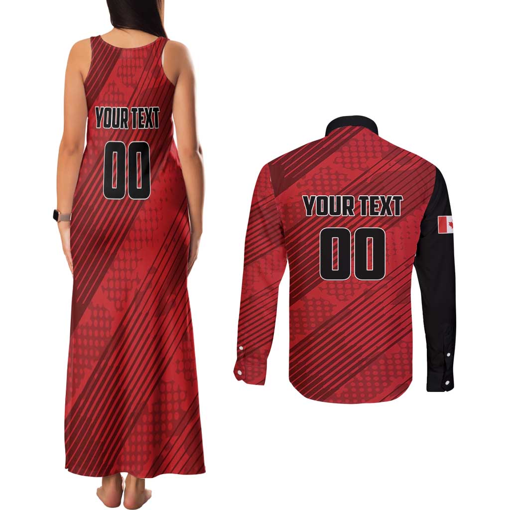 Custom Canada Soccer Couples Matching Tank Maxi Dress and Long Sleeve Button Shirt Maple Leaf Together We Rise