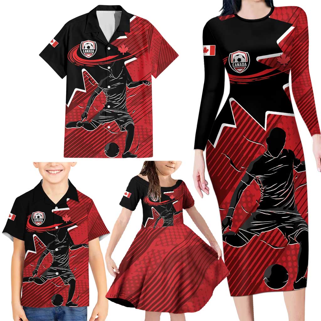 Custom Canada Soccer Family Matching Long Sleeve Bodycon Dress and Hawaiian Shirt Maple Leaf Together We Rise